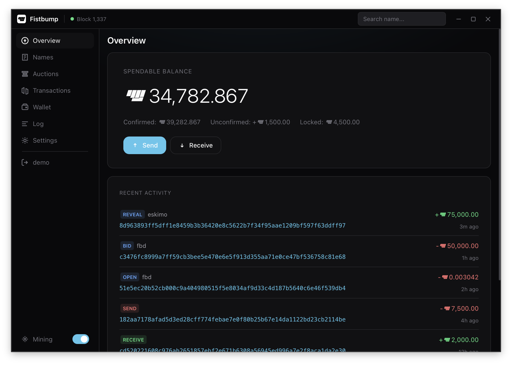 Fistbump wallet screenshot