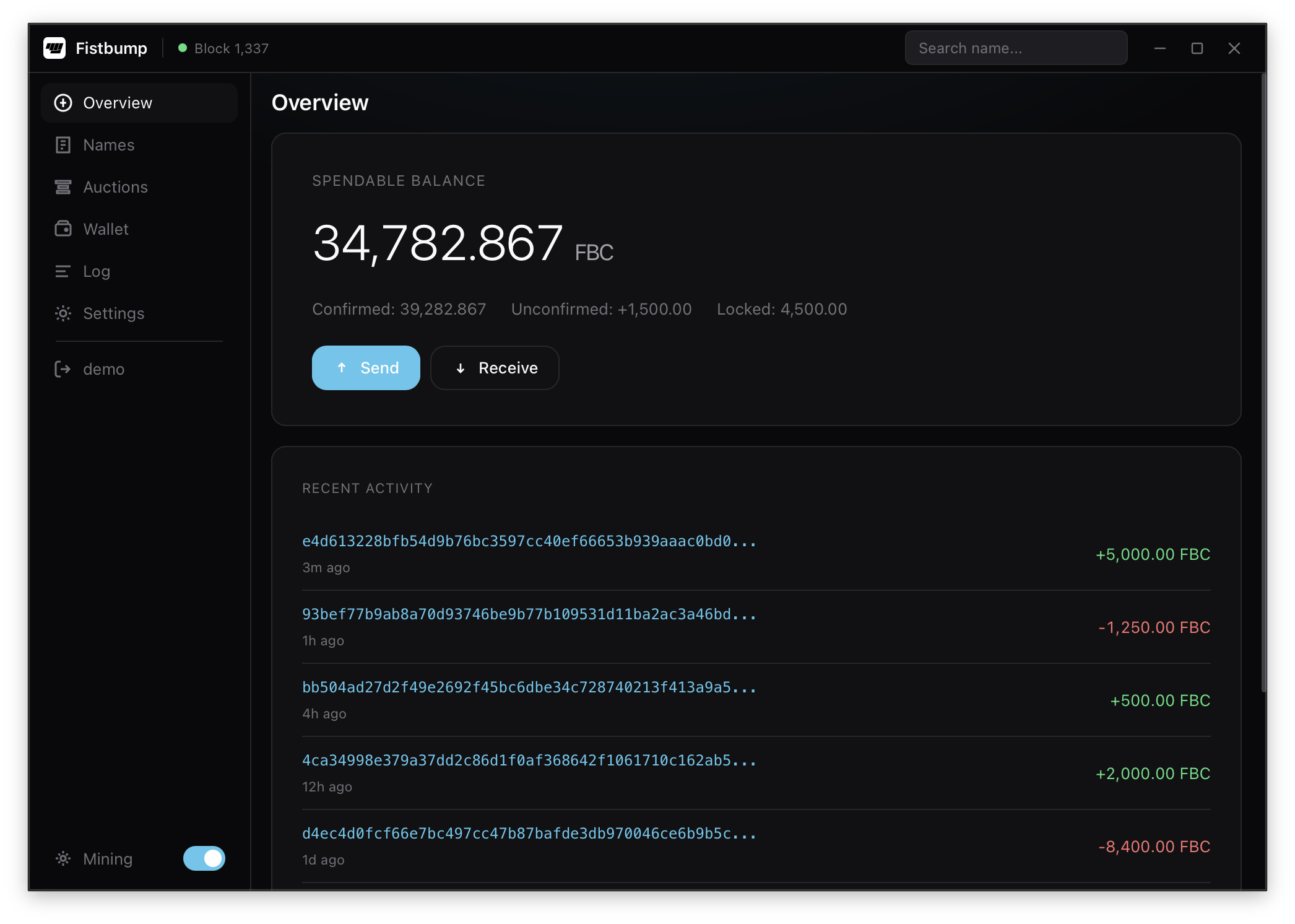 Fistbump wallet screenshot